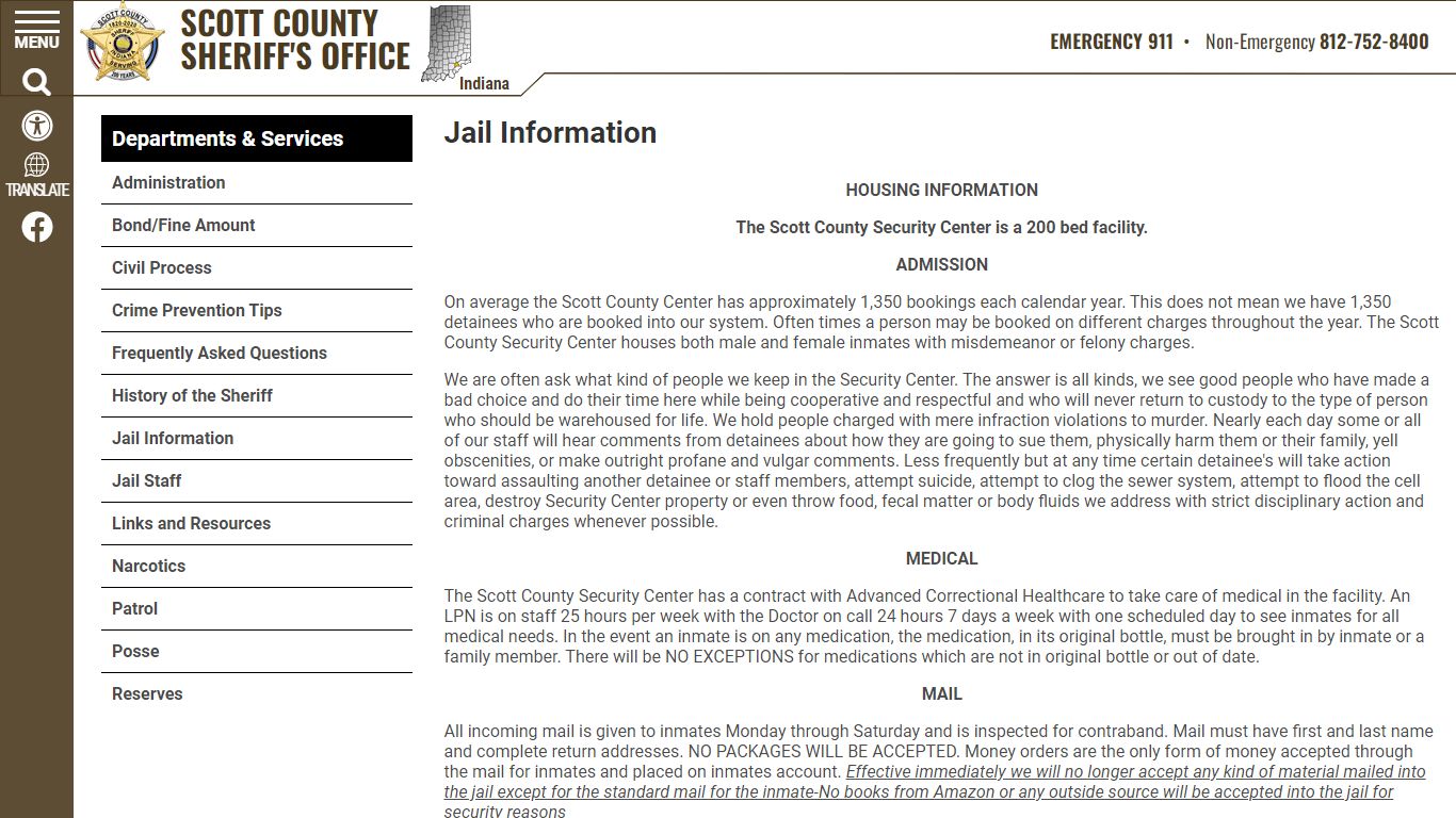 Jail Information - Scott County Sheriff - Scottsburg, IN